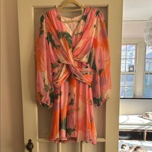 Alex Marie Vibrant Floral Long Sleeve Dress - Pink and Orange